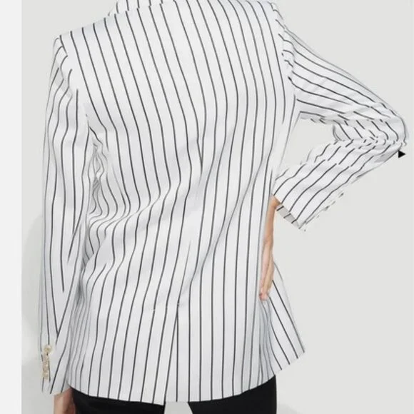Generation Love Womens White Pinstripe Leighton Satin Blazer - Picture 3 of 12
